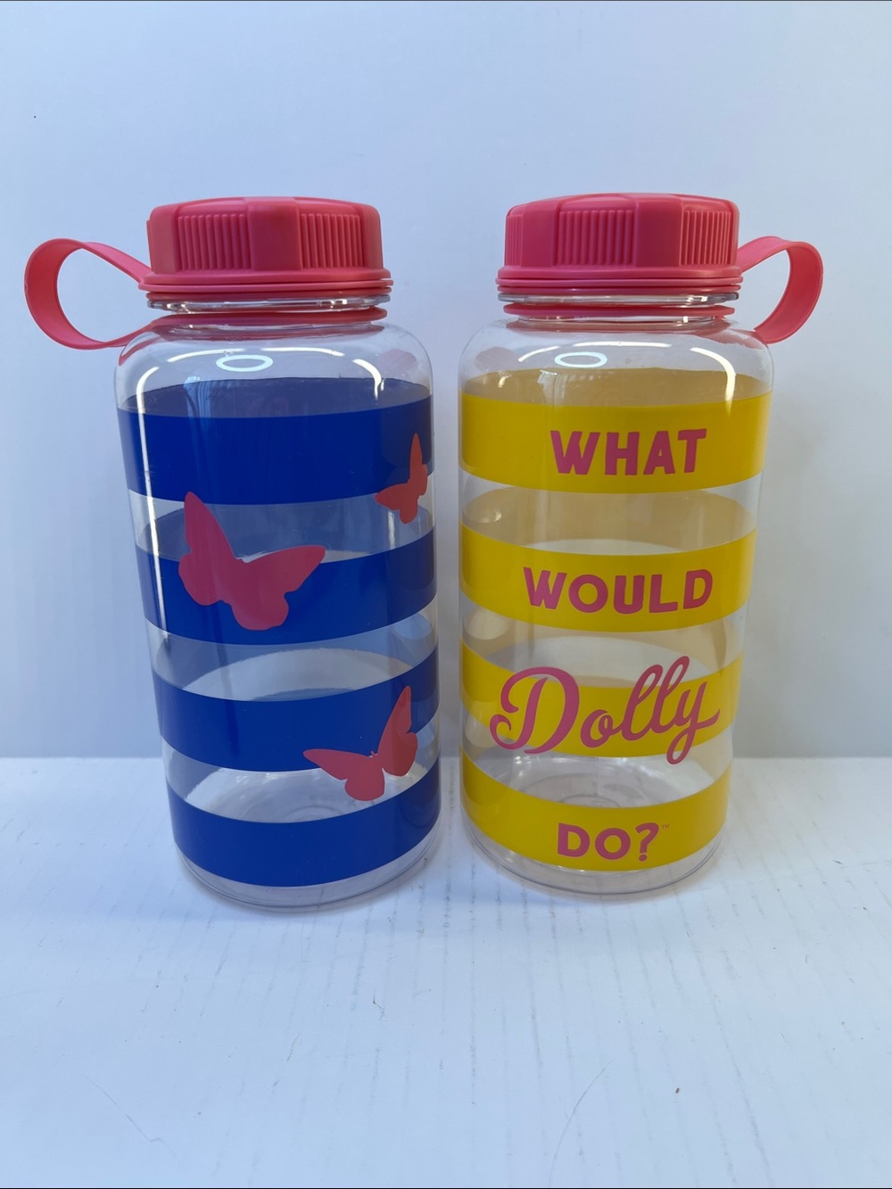Rare Dolly Parton Striped Plastic Bottles - Pink, Yellow, Blue. 33fl oz NWT